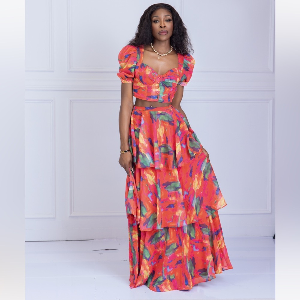 Maxi floral summer skirt set
